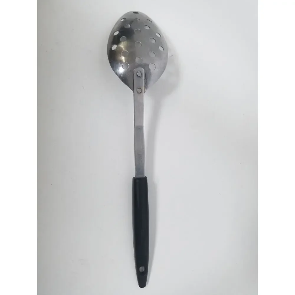 Ekco Stainless USA Black Handle & White Daisy Pattern Slotted Spoon MCM Vtg